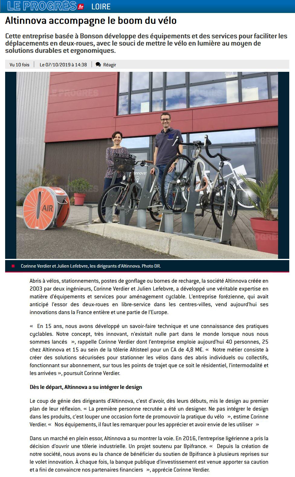 Revue De Presse Altinnova Accompagne Le Boom Du V lo
