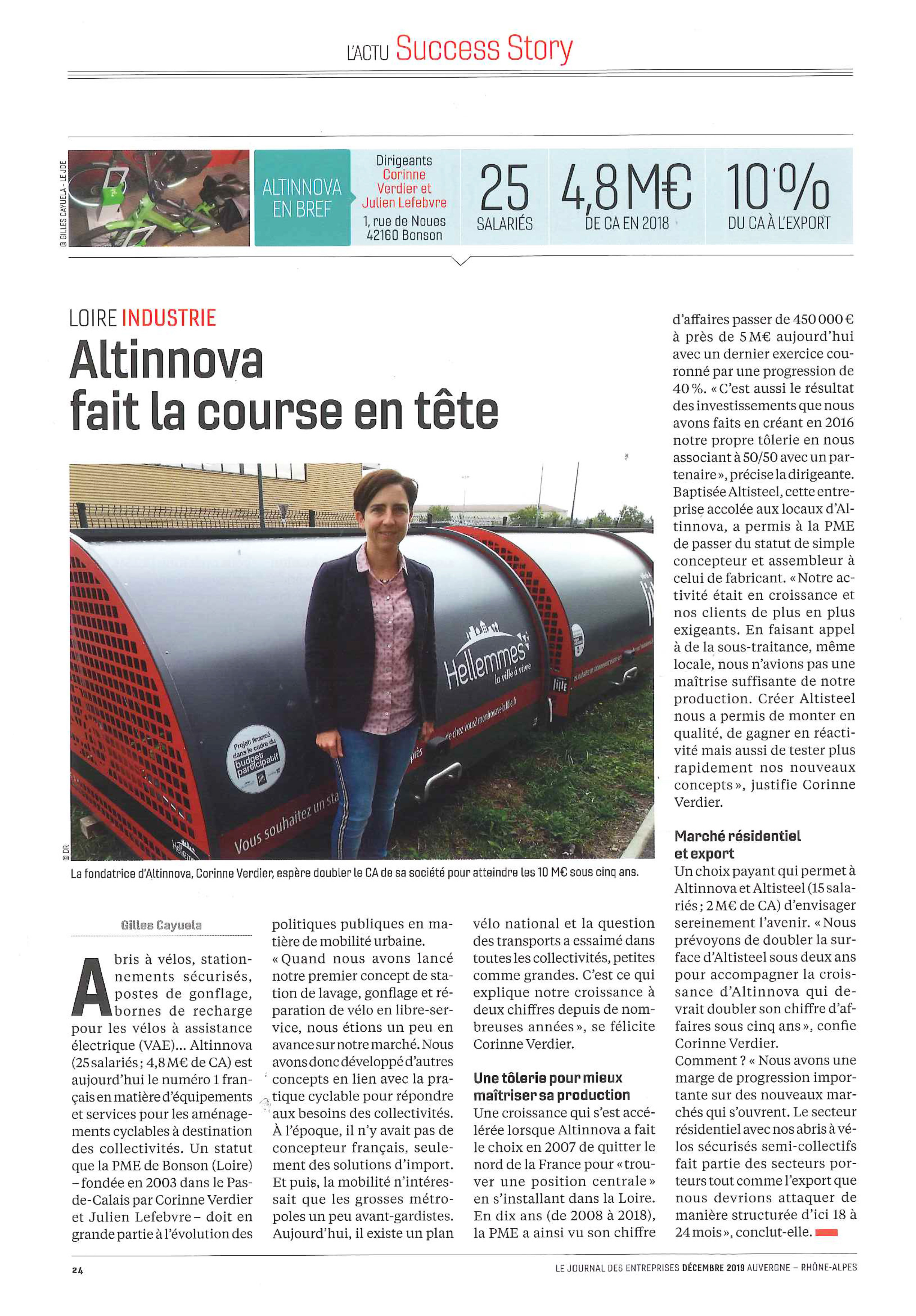 article du Journal Des Entreprises « Altinnova fait la course en tête »