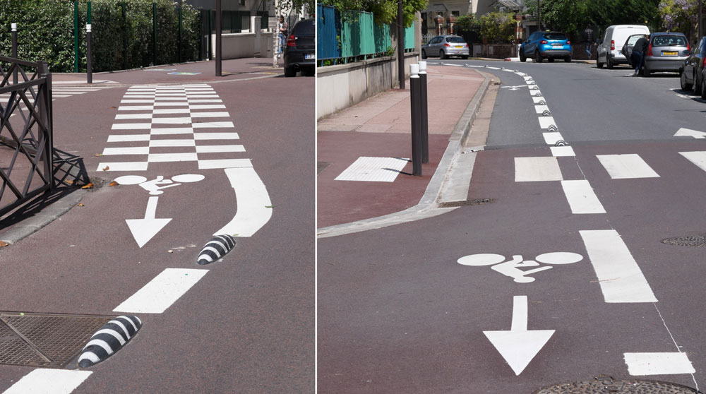 aménagements cyclables temporaires réalisés avec des séparateurs de voies cyclables Zebra