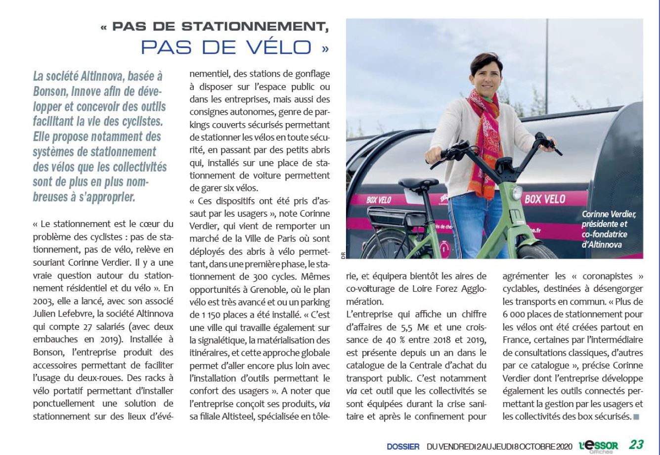 article de L'Essor : "Pas de stationnement, pas de vélo"