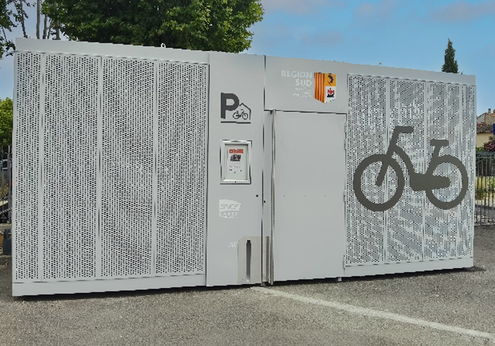 parking vélo Abri Cigogne avec perforations régulières grises