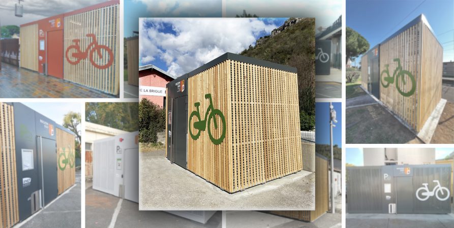 différentes consignes vélos Abri Cigogne® dans les gares de la Région Sud