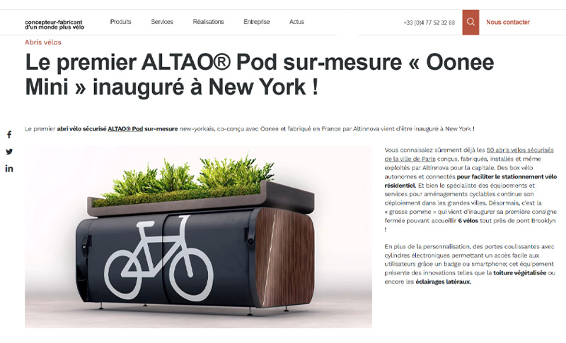 capture d'écran de l'article sur les box OONEE de New York