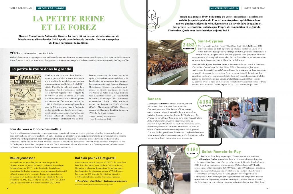 pages de Loire Forez Magazine sur le vélo avec Altinnova