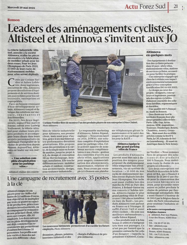 article : Altisteel et Altinnova, leaders des aménagements cyclistes, s’invitent aux Jeux Olympiques dans le journal Le Progrès