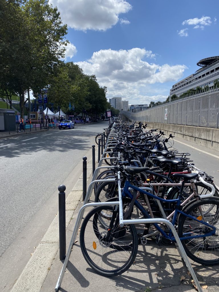 numerous bicycles parked on ALTAO Mobile racks in an event car park for the Paris 2024 Olympic Games