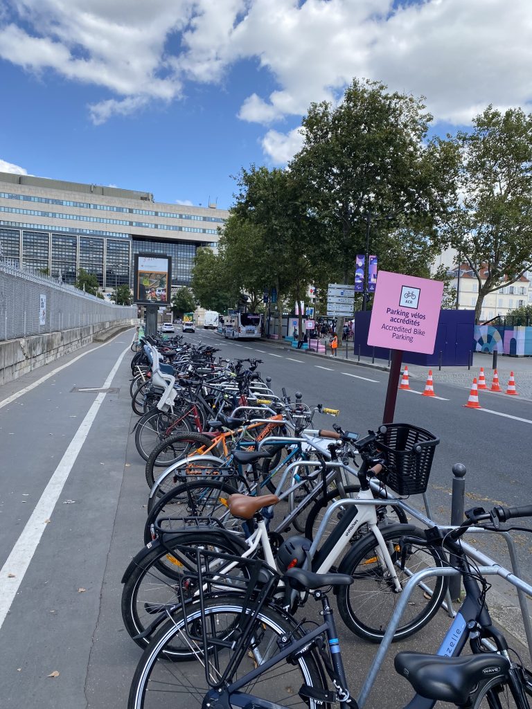 temporary bike parking for the Paris 2024 Olympics at the Palais de Bercy
