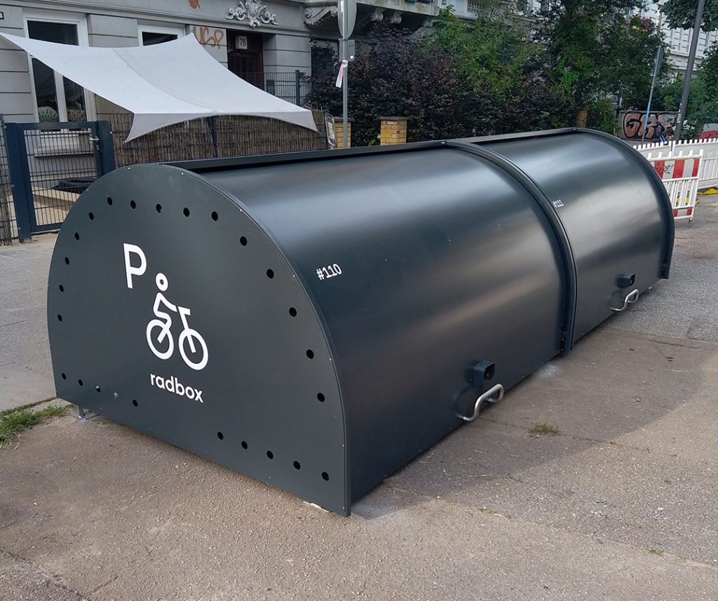 two ALTAO Cover secure bike boxes for parking your bike in Hamburg