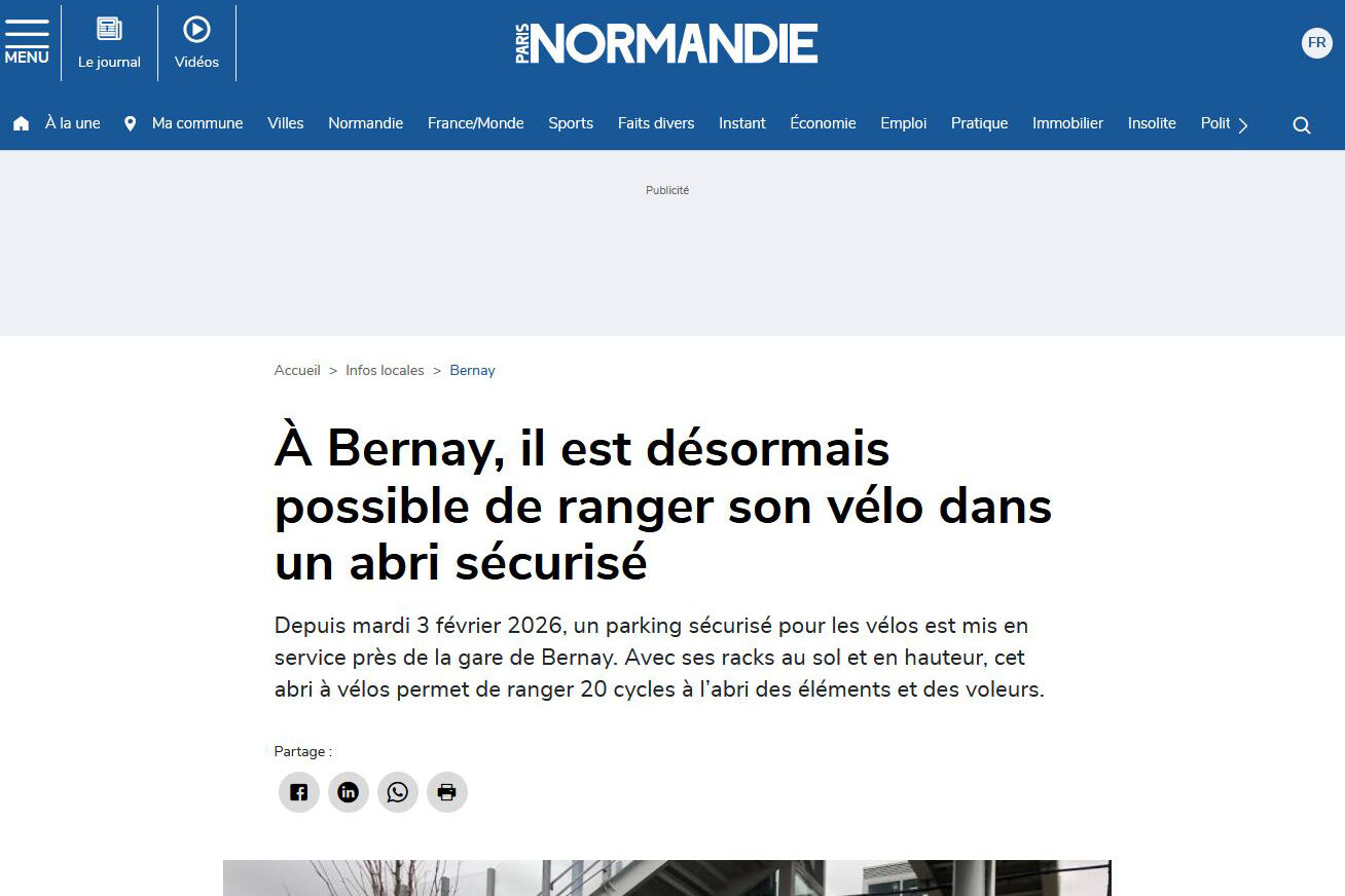 Article Paris Normandie - Abri à vélo sécurisé à Bernay