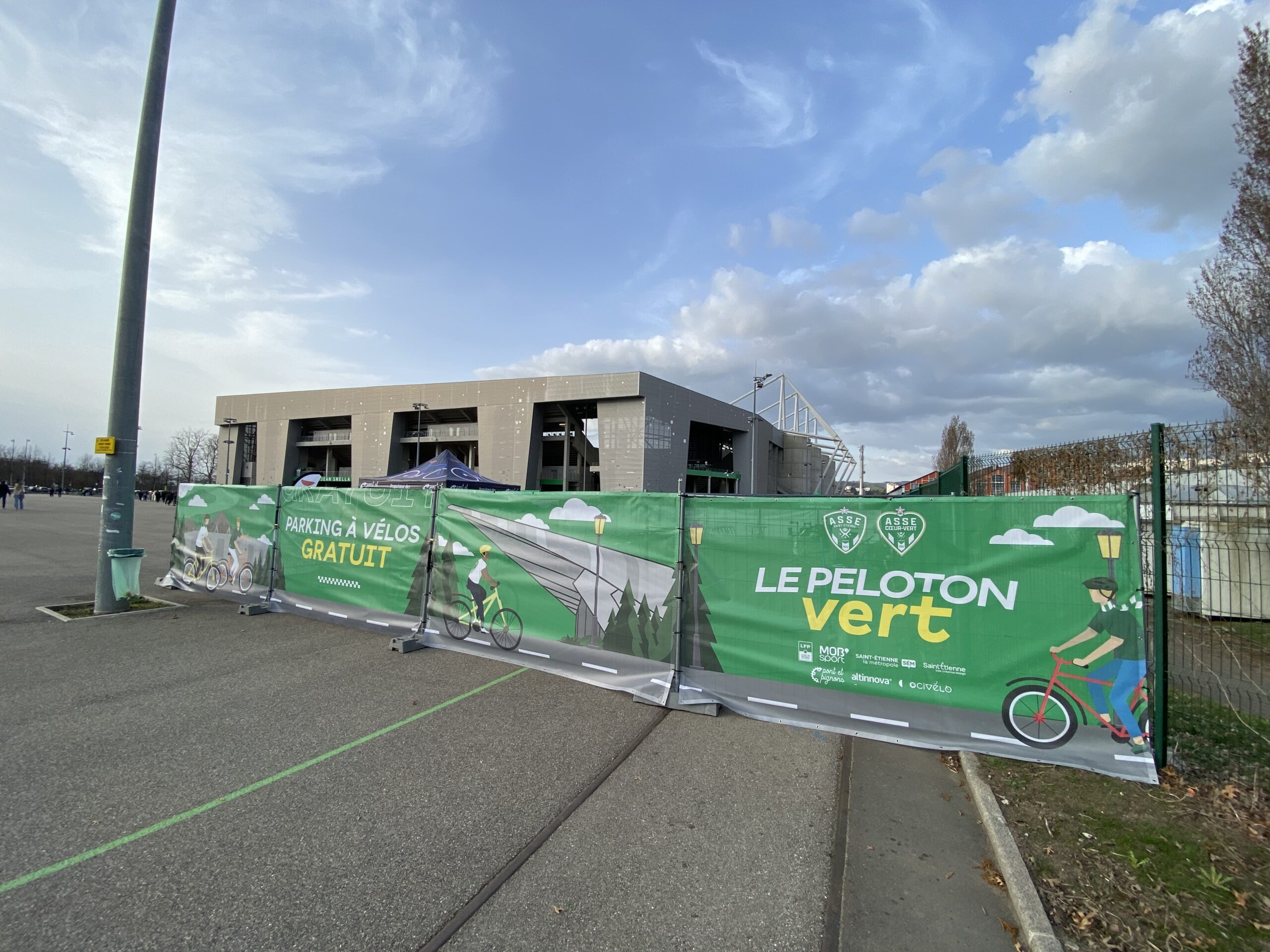 Outside the temporary cycle park in front of the Geoffroy-Guichard stadium in Saint-Etienne