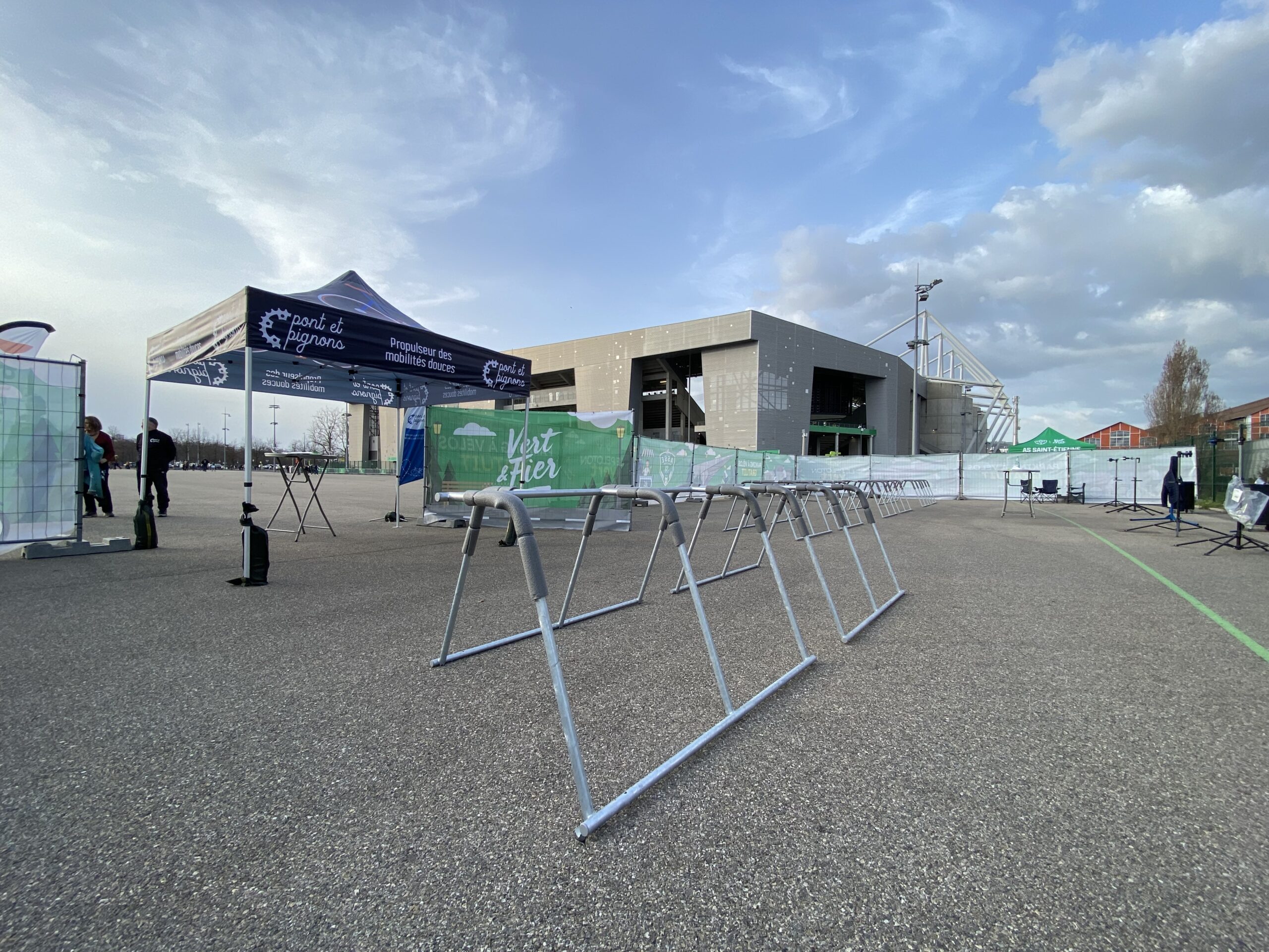Temporary cycle parking space in front of the ASSE football stadium in Saint-Etienne