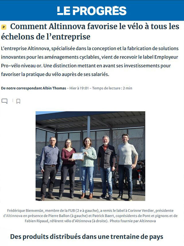 Comment Altinnova favorise le vélo à tous les échelons de l’entreprise - Le Progrès